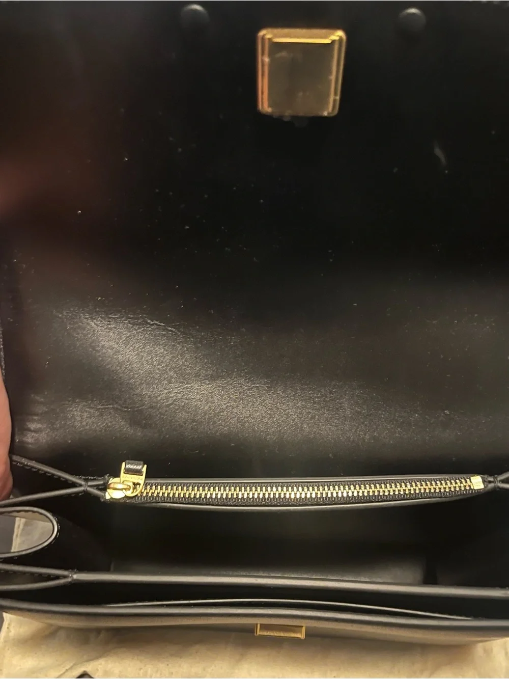 Tory Burch Elenor Two-Tone Leather and Canvas Shoulder Bag in Black and Cream.